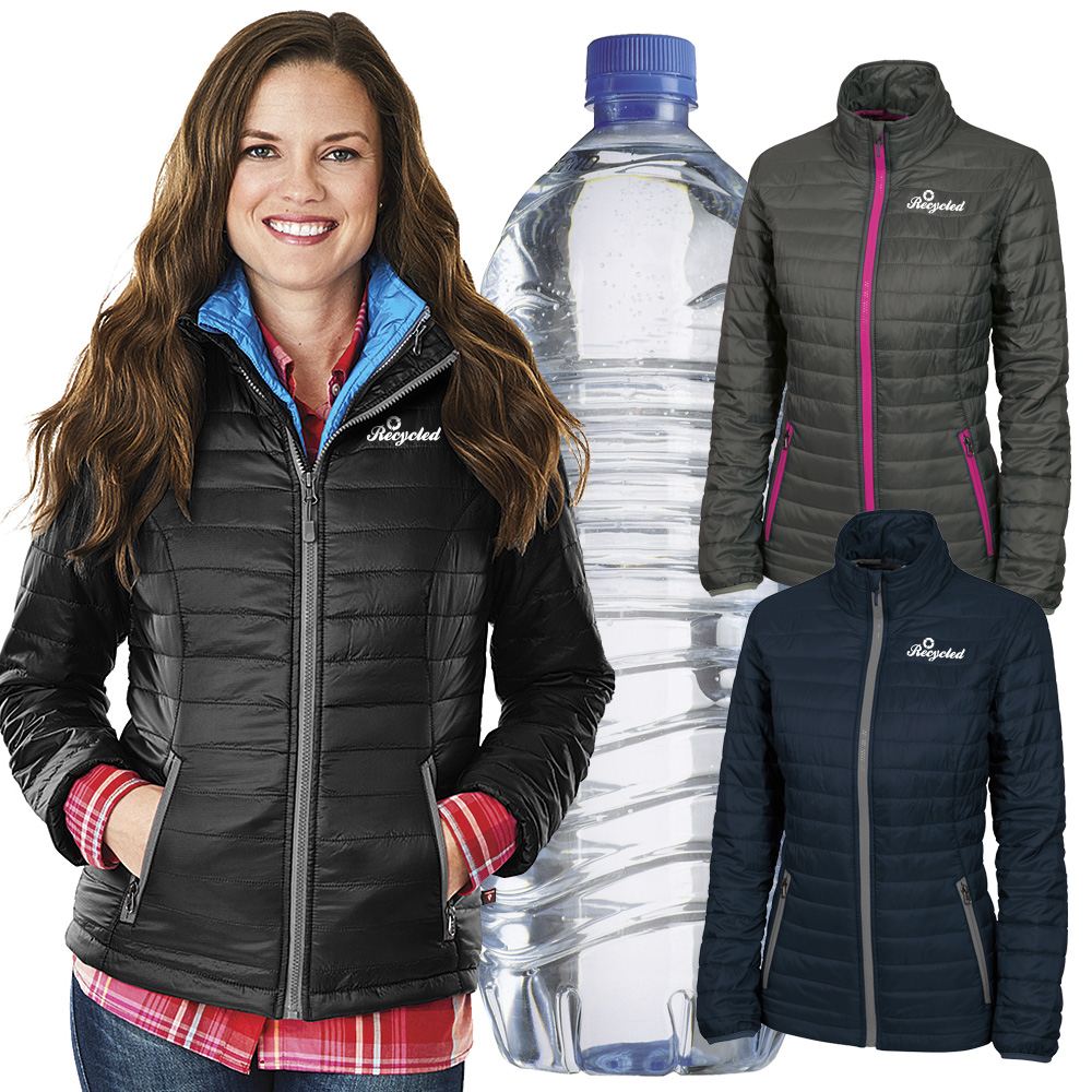recycled water bottle quilted jacket for women, winter promotional items
