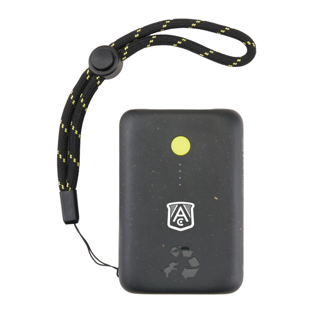 recycled black power bank with strap