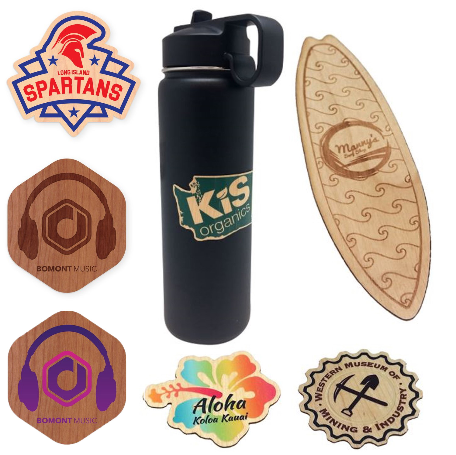 wood decal stickers, company swag items