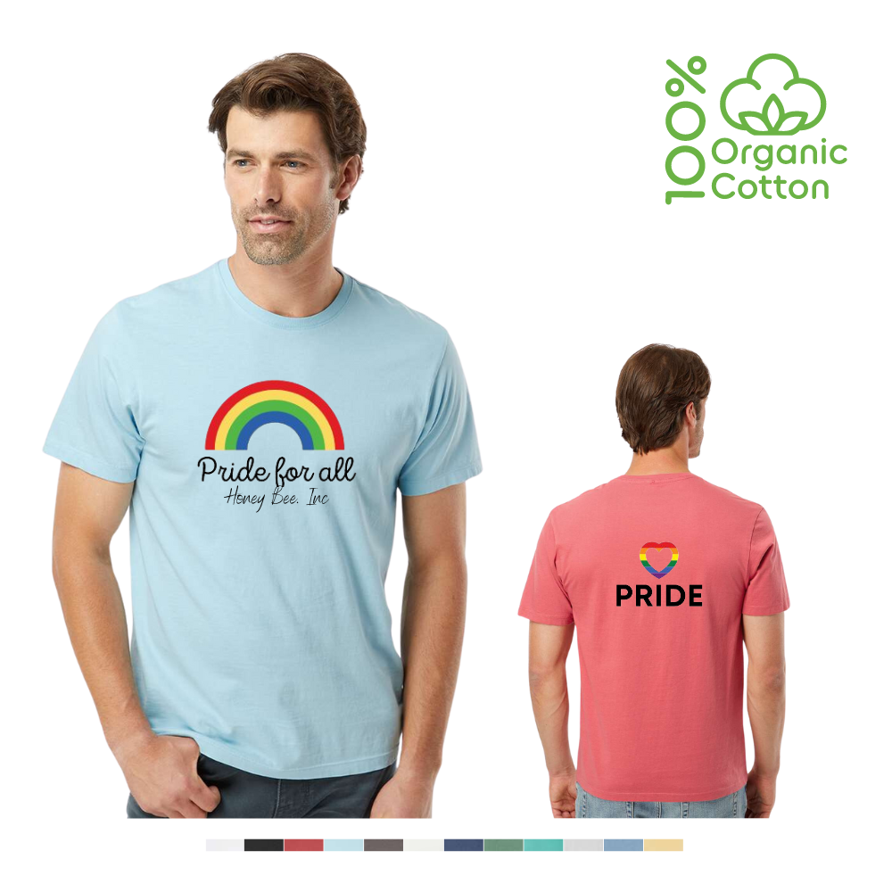 soft organic cotton t-shirt with Pride theme for parade route displays