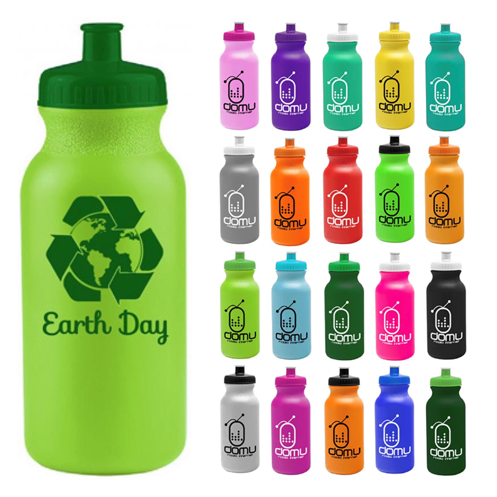 green bike bottle next to its multiple color and design options