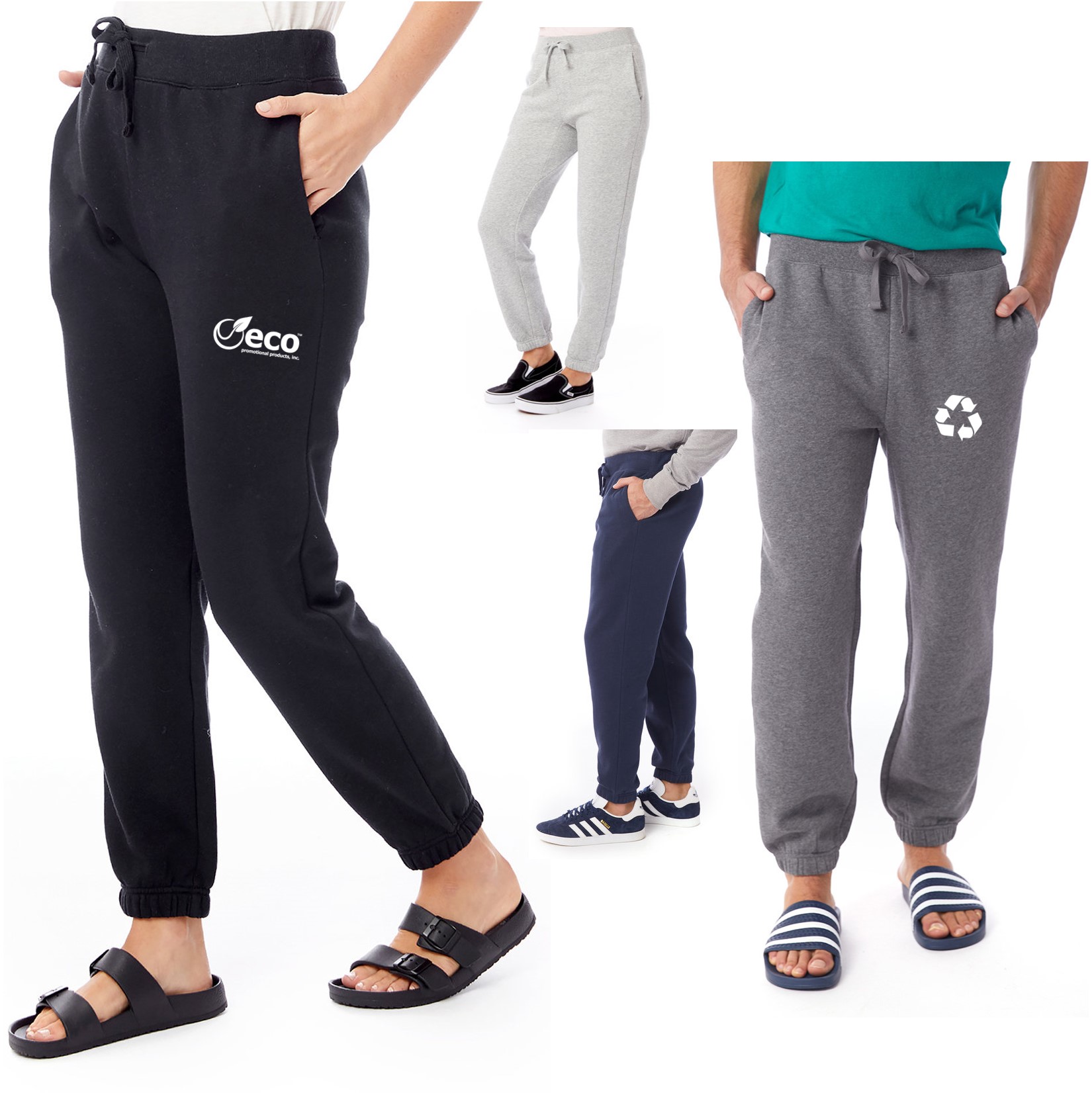  jogger sweatpants worn by a model in four color variants