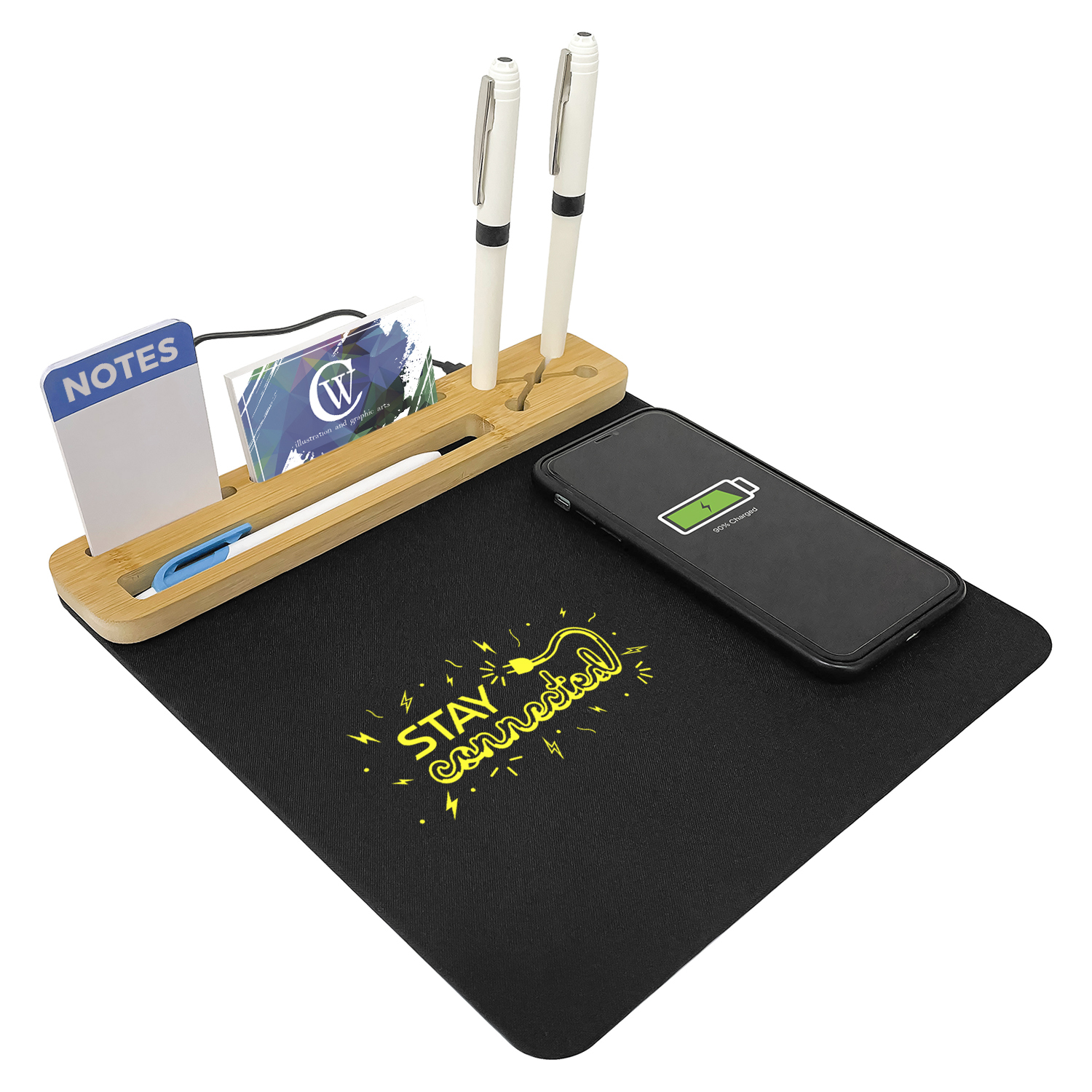 eco-friendly mousepad desk organizer with wireless charger and branded logo