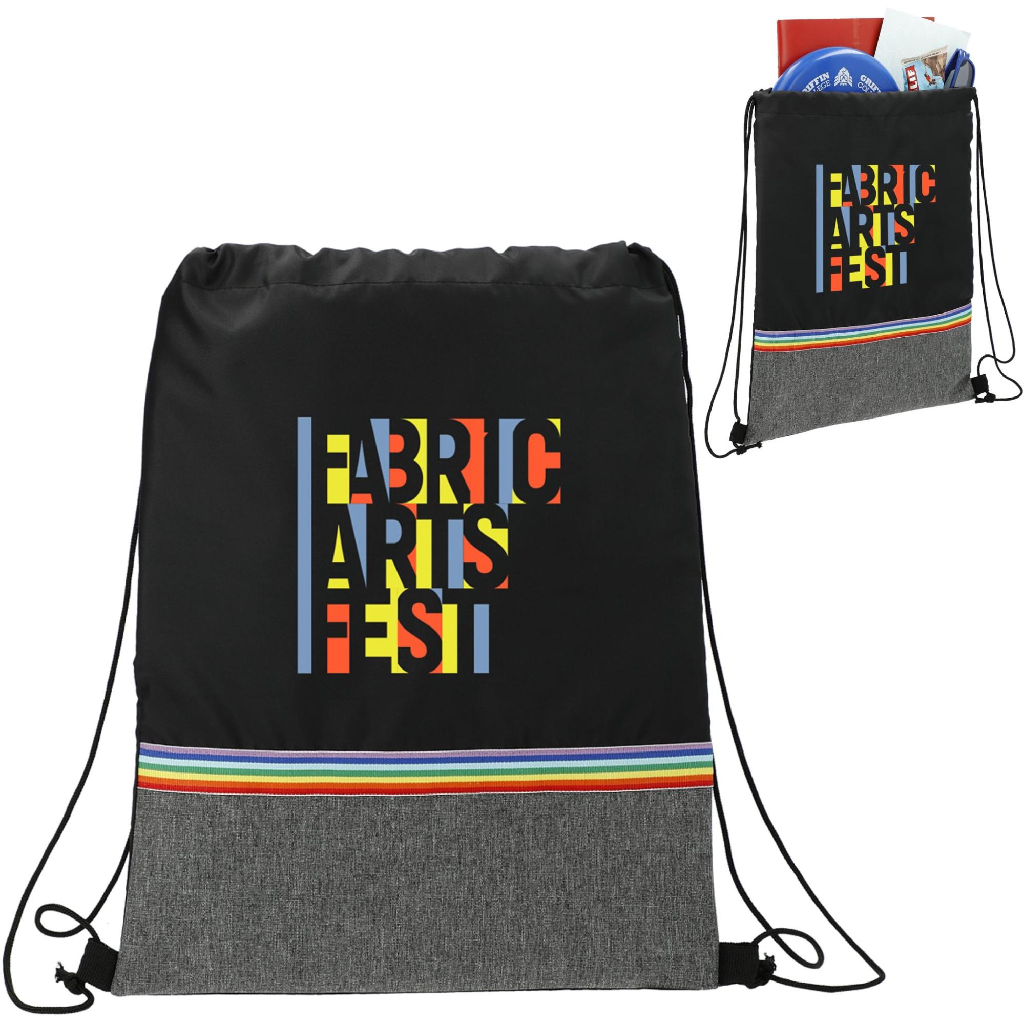 recycled PET drawstring pride swag backpack for parade route display