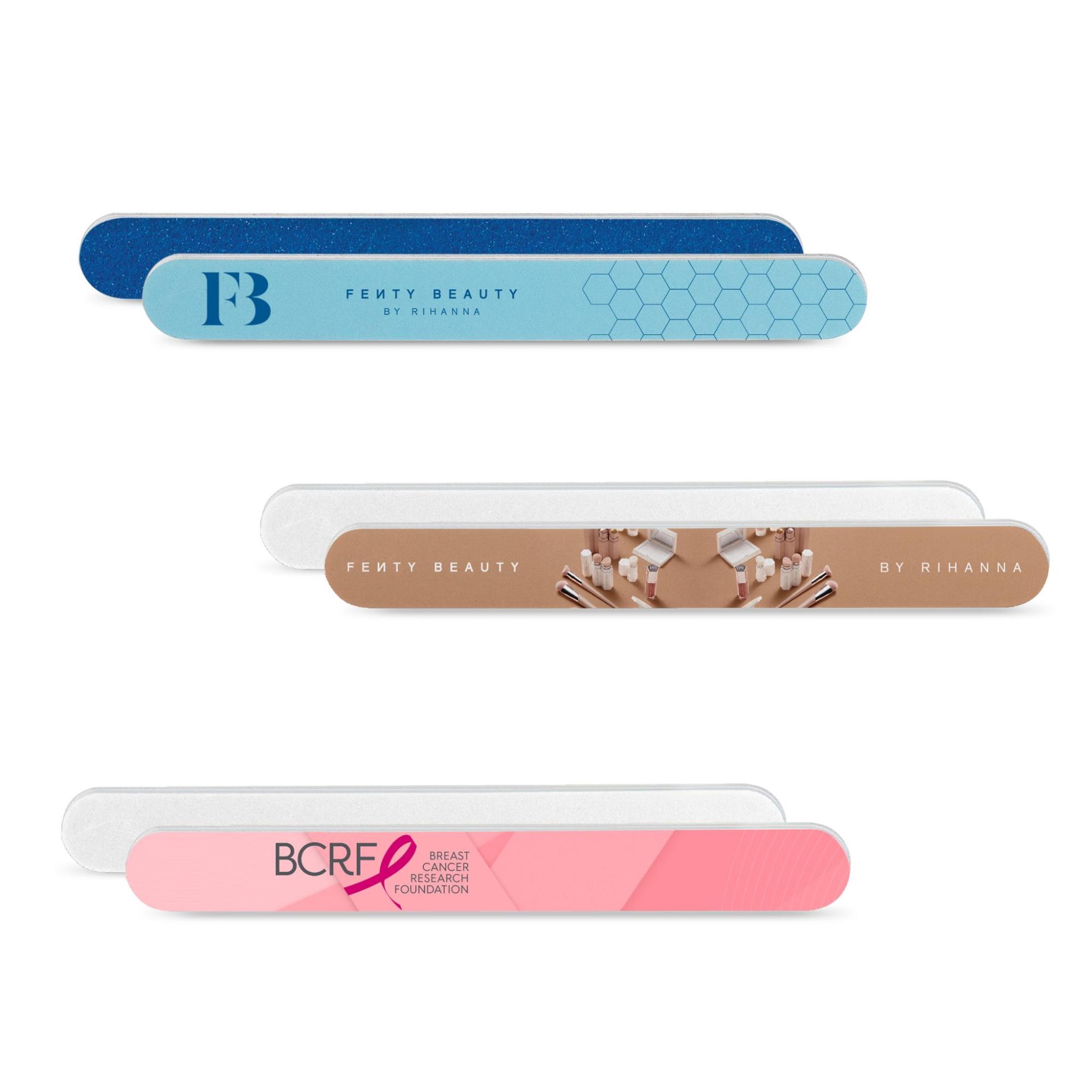 emery board nail files in blue, pink, and brown colors