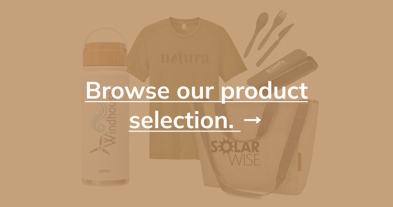 Image of promotional products with text reading "browse our product selection"