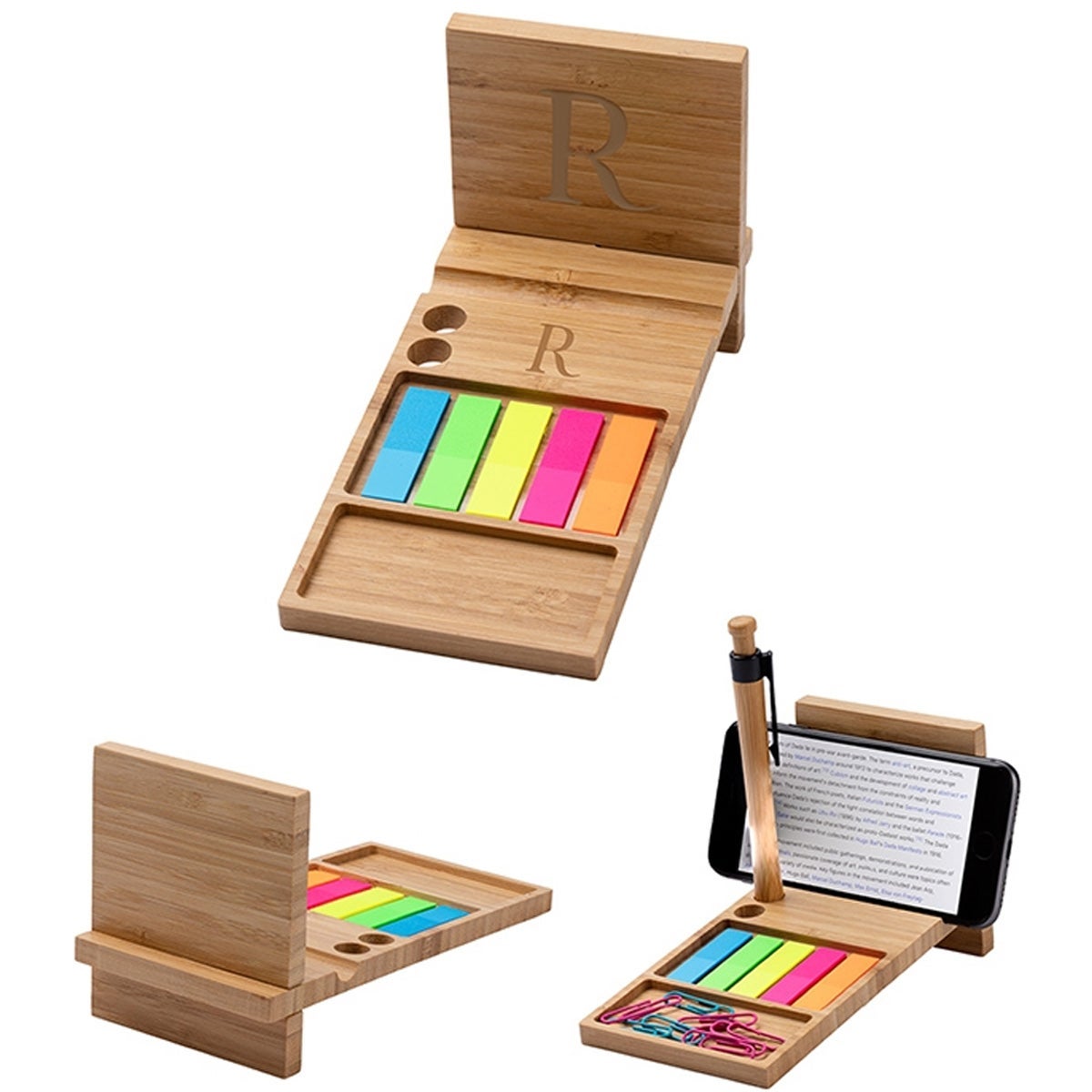Bamboo Desk Organizer Phone Stand | Reusable