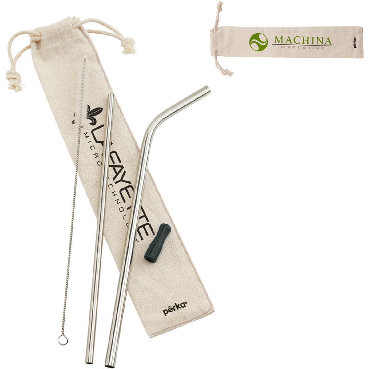 Perka Stainless Steel Straw Set In Cotton Pouch | Reusable