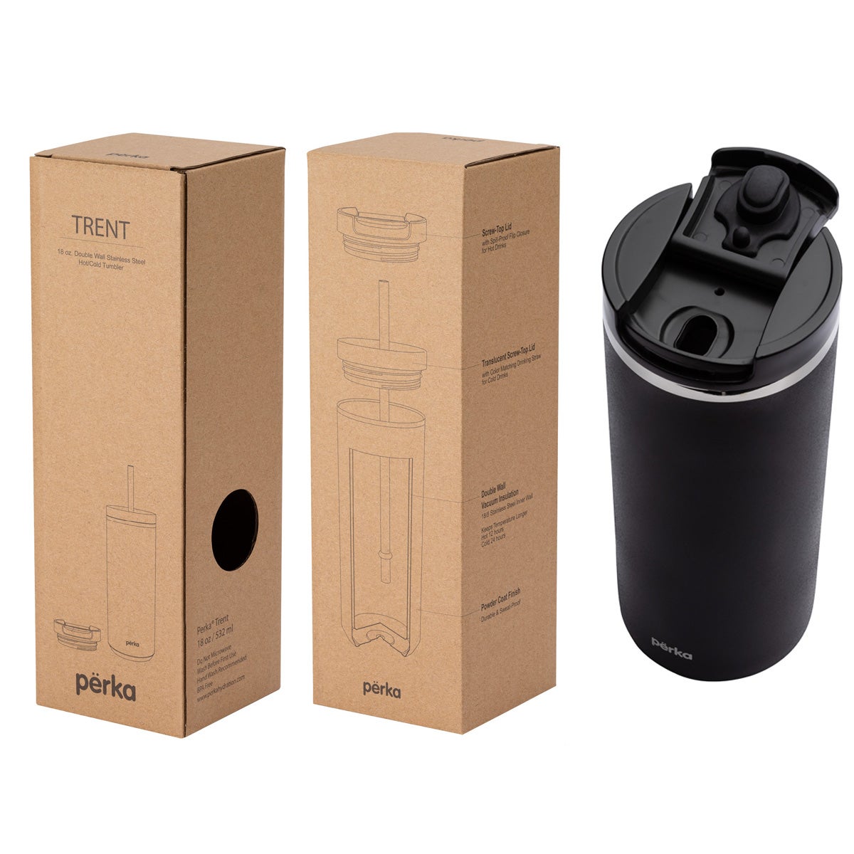 Perka Insulated Tumbler with Dual Lid | 18 oz