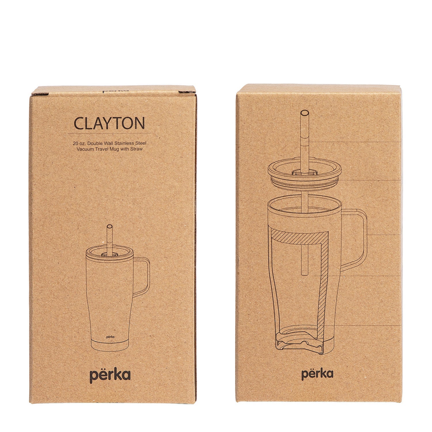 Perka Stainless Steel Travel Mug with Lid & Straw | 20 oz
