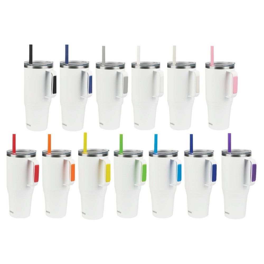 36 oz Perka Recycled Stainless Steel Insulated Travel Handle Mug Colors