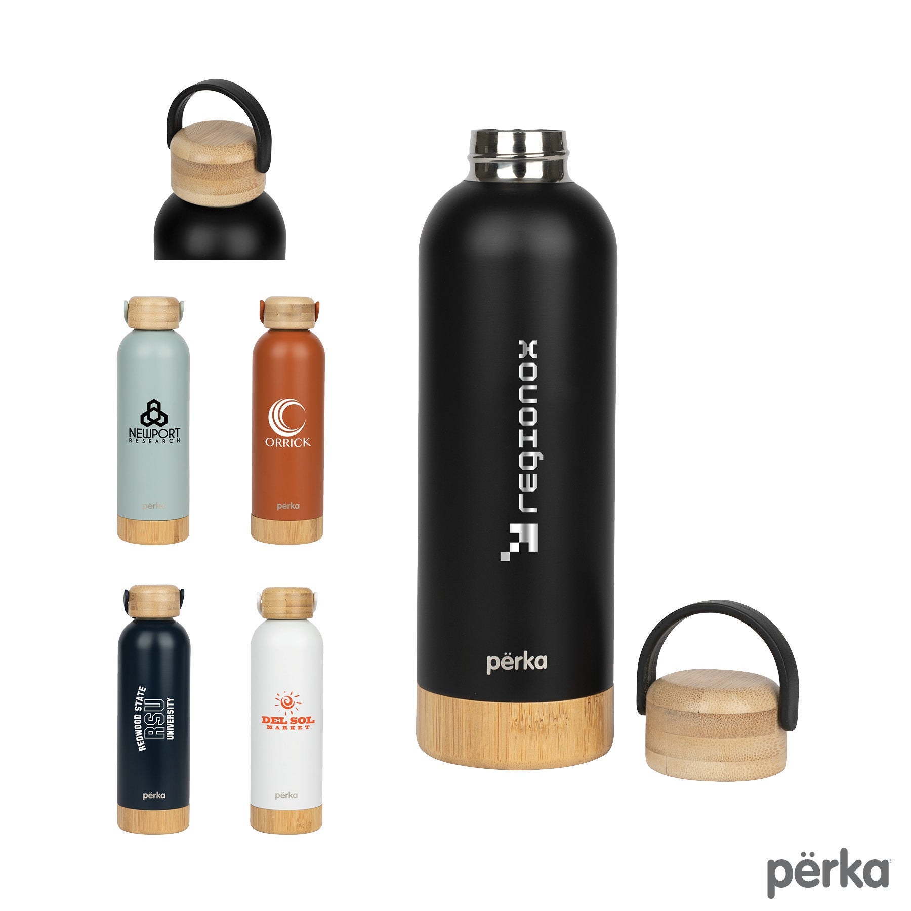 Perka Stainless Steel Insulated Bottle with Bamboo Lid 18 oz