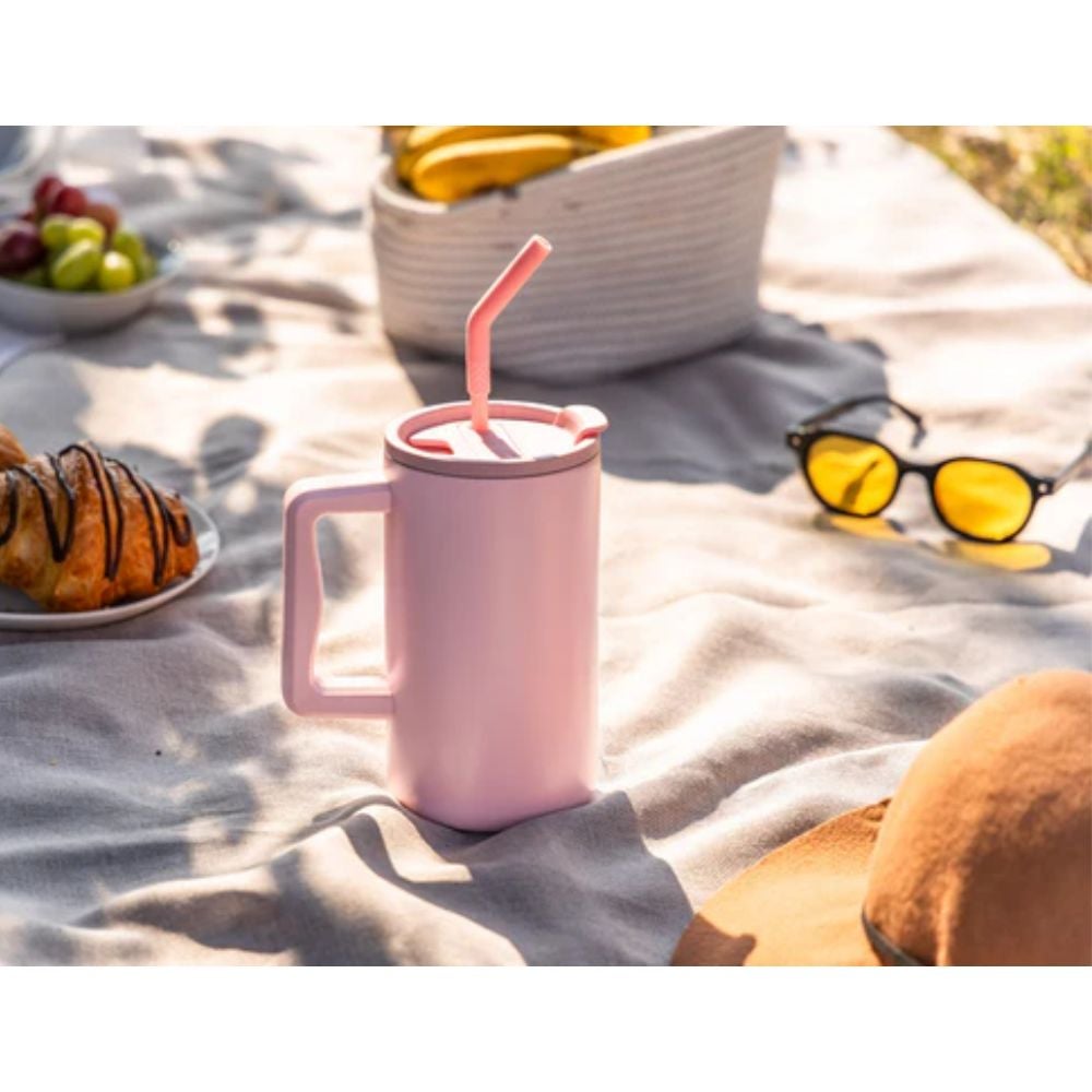 Recycled Travel Mug with Handle and Straw | 27 oz