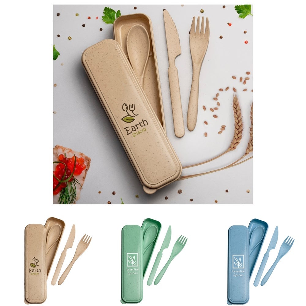 Wheat Straw Cutlery Box Set | Reusable