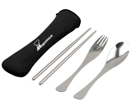 stainless steel fork spoon chopsticks in neoprene zipper case