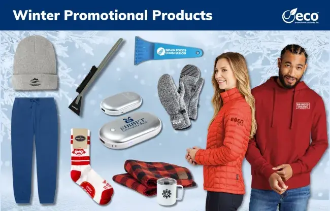 Winter products - beanie, ice scraper, snow brush, North Face packable jacket, hand warmer with power bank, socks, cotton joggers, blanket and cup set, mittens