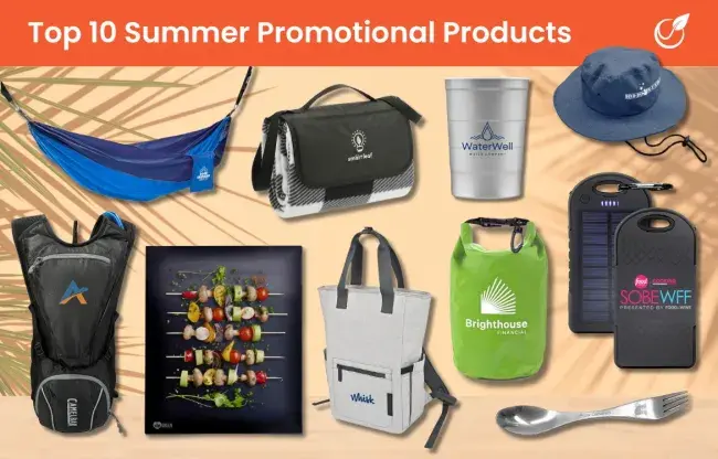 Top 10 summer products - bbq mat, hammock, backpack cooler, hydration pack, steel cup, picnic blanket, dry bag, solar power bank, bucket hat, spork