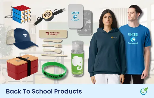 Back to School Promotional Products for Schools and Universities - t shirt, sweatshirt, rubiks cube, hand sanitizer, silicone wristband, cutlery set, hat, bamboo power bank, sweatshirt, sewing kit, lunch box set